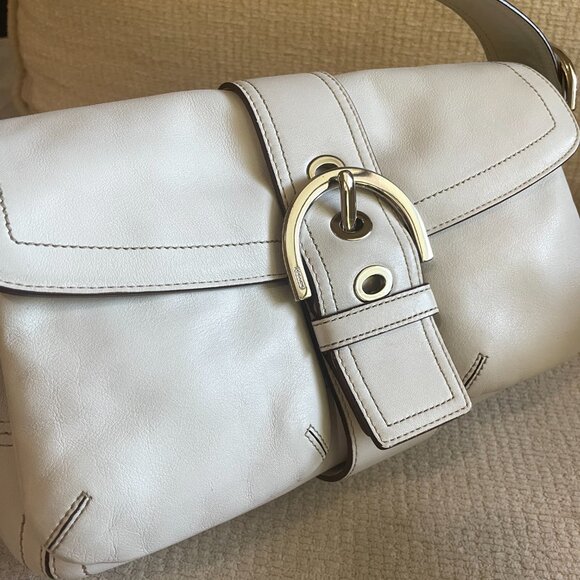 Vintage Coach Soho Double Pocket Buckle Shoulder Bag - 9434 - White - Picture 3 of 13